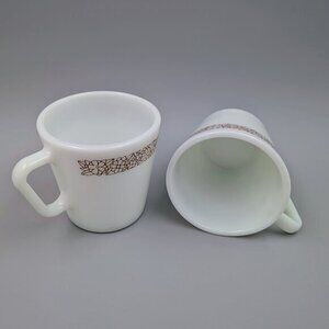 Retro Vibe: Pair of Vintage Pyrex Woodland Brown Coffee Mugs - 1970s Milk Glass